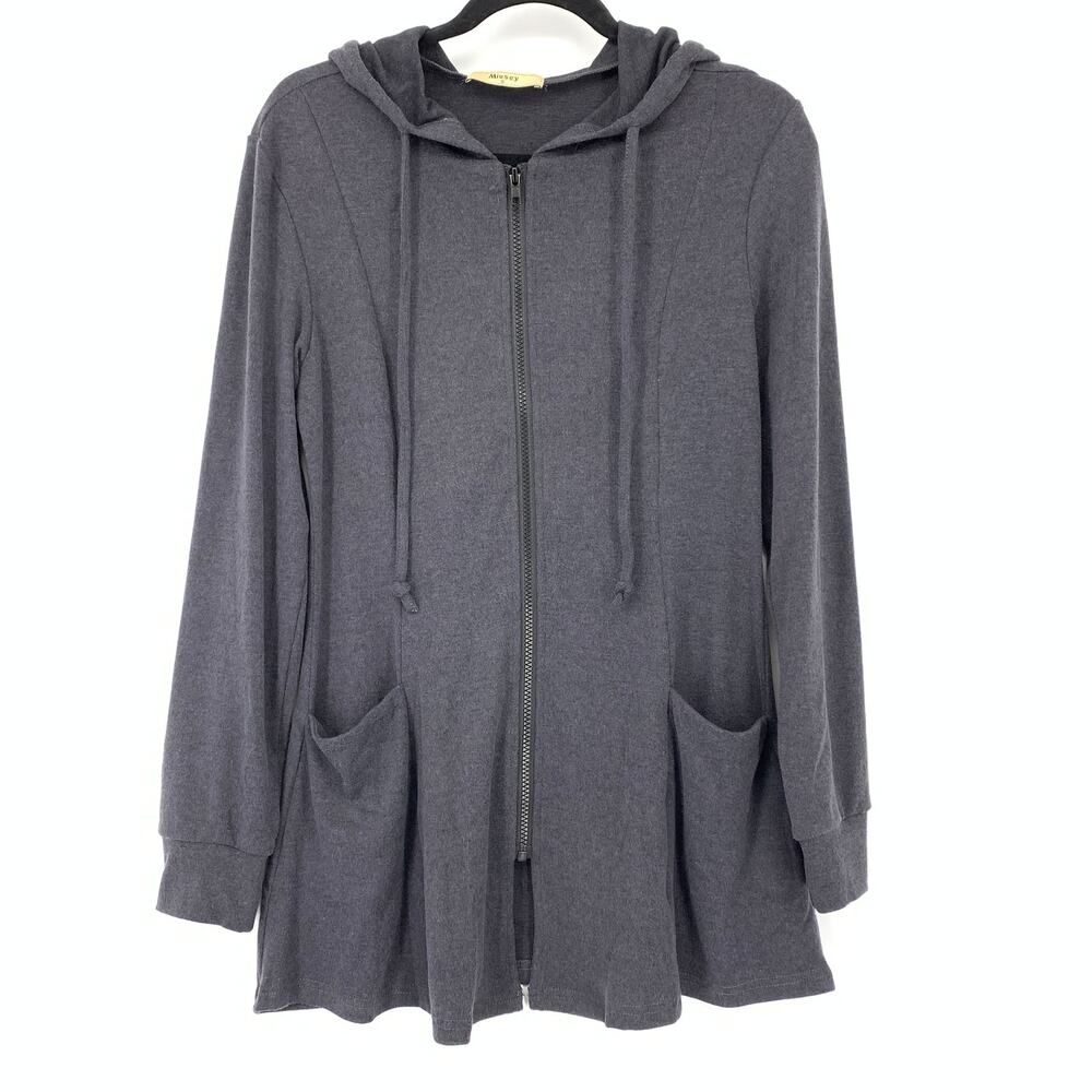 Miusey Hoodie Tunic Sweatshirt Womens Size Small Gray Full Zip Pockets